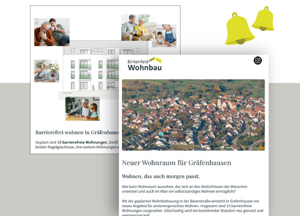 Newsletter der Wohnbau Birkenfeld zum neuen barrierefreien Wohnraum in Gräfenhausen